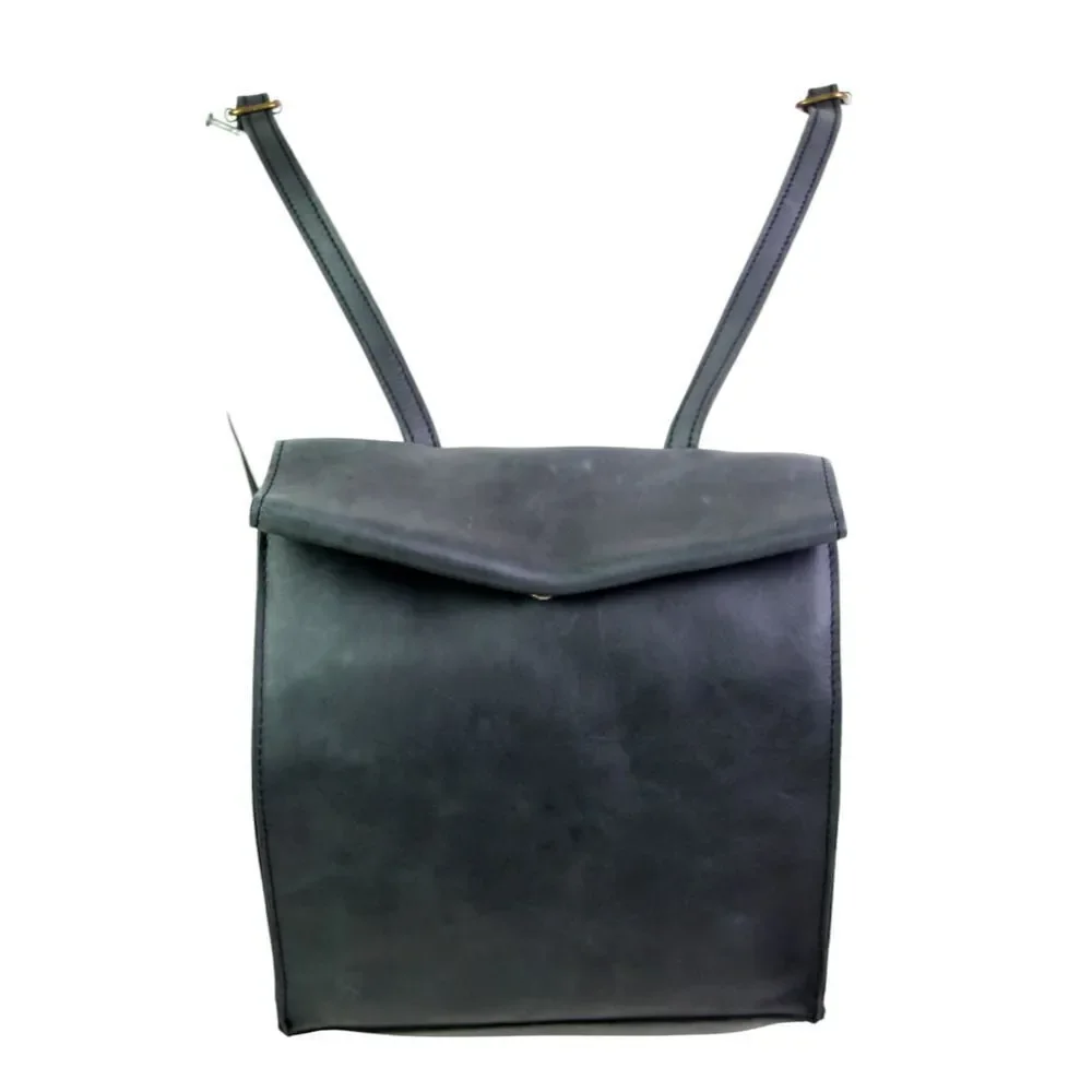 Brandy Melville ASH BLACK REAL LEATHER FLAP BACKPACK SHOULDER BAG HANDBAG PURSE